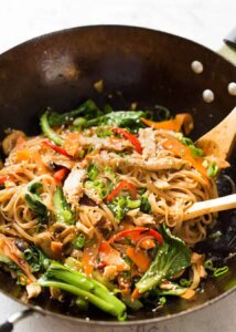 Thai Vermicelli Noodle Stir-Fry with Shredded Chicken