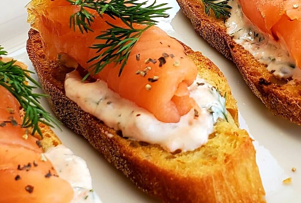 Salmon Bruschetta with Kale Slaw