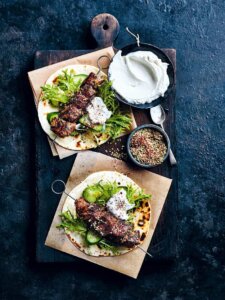 Lamb Kebab with Za’atar, Labne & Herb Sauce